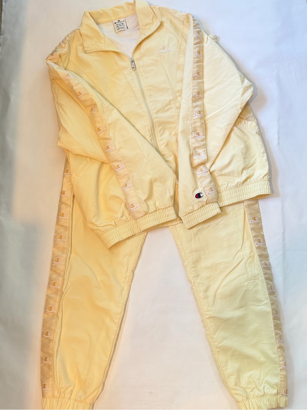 Champion Vintage Style Pastel Yellow Windbreaker Tracksuit Set size Medium